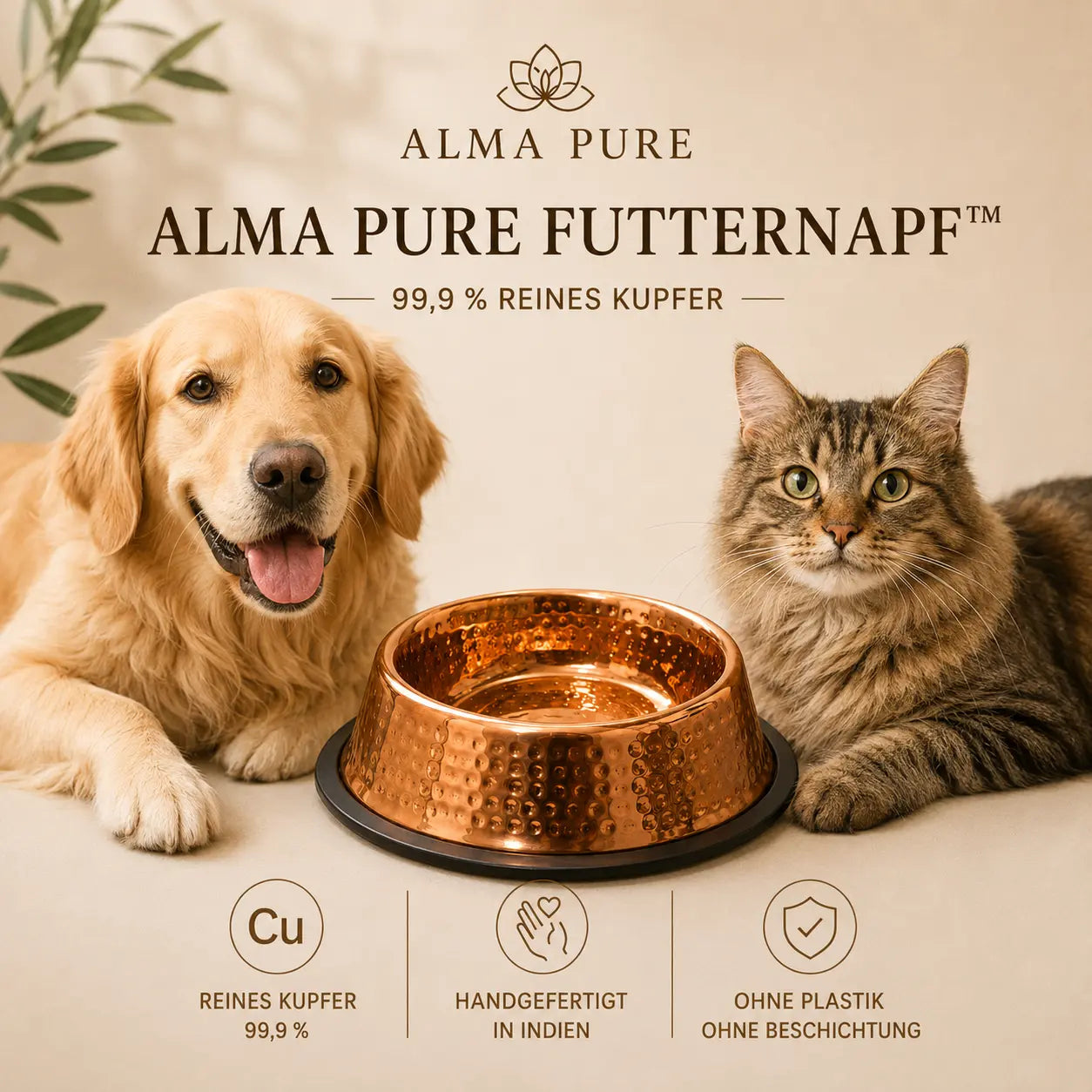 Alma Pure Napf aus 99,9 % reinem Kupfer für Hunde und Katzen