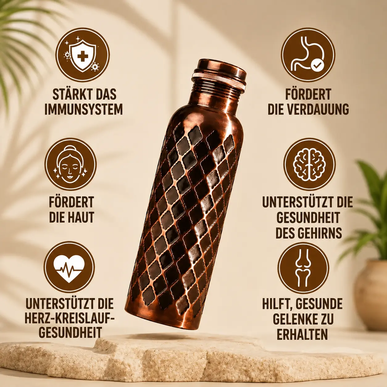 Alma Pure™ - Diamond-Kupferflasche – 99,9 % massives Reinkupfer