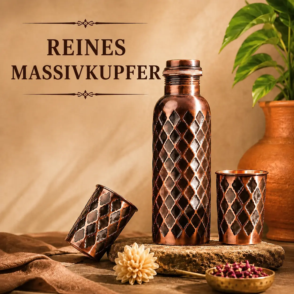 Alma Pure™ - Diamond-Kupferflasche – 99,9 % massives Reinkupfer