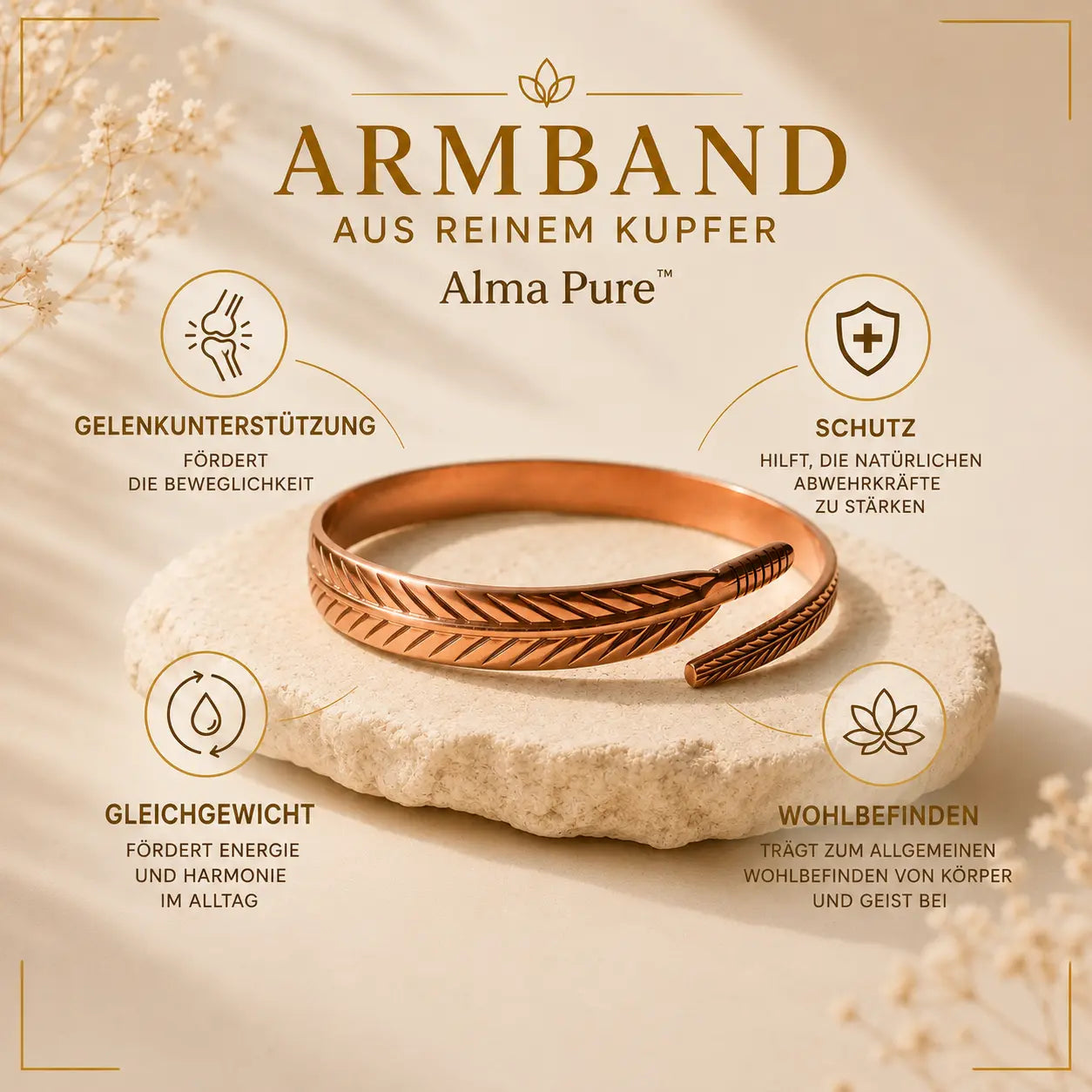 Alma Pure – LEBENSBLATT-Kupferarmband
