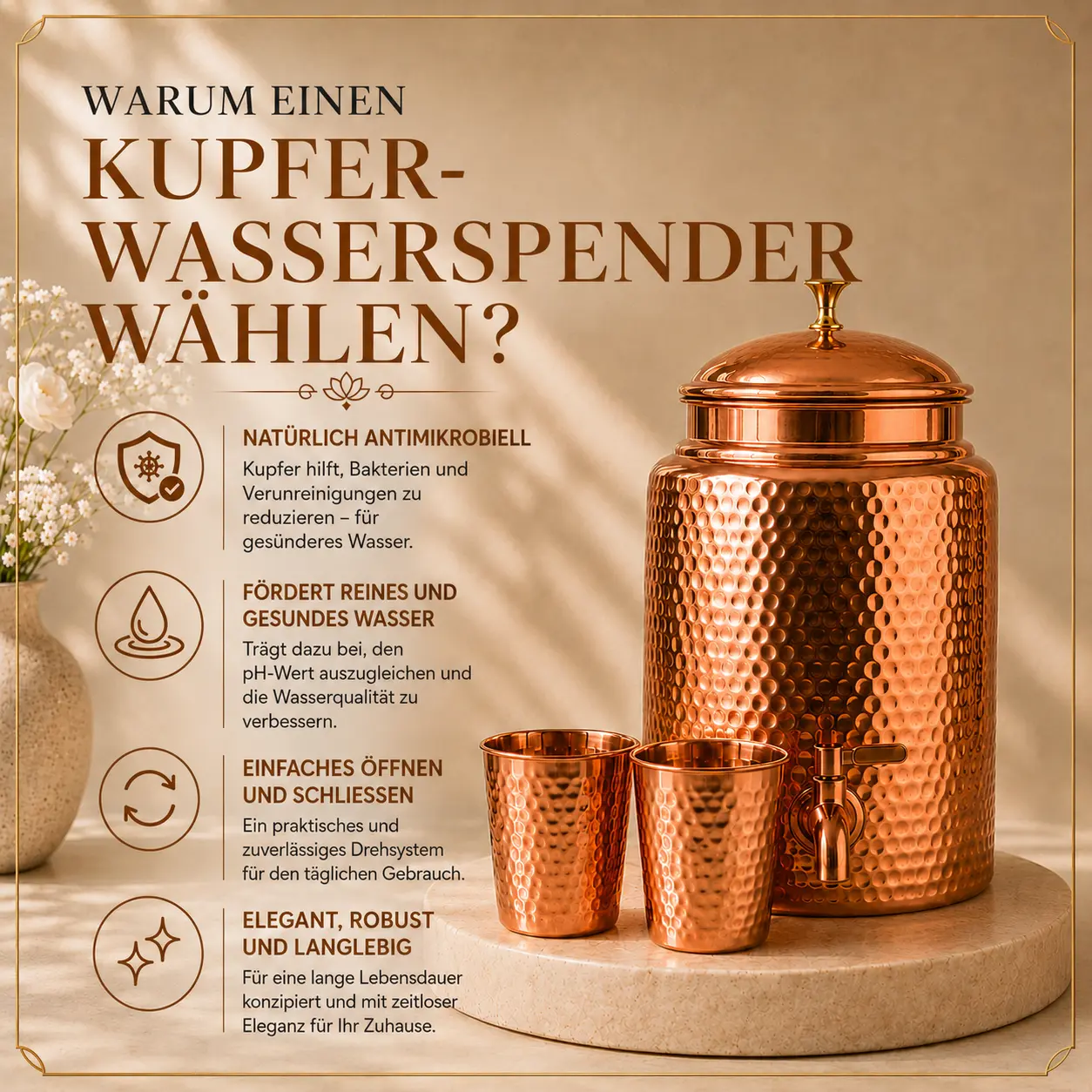 Alma Pure – Kupfer-Wasserspender 99,9 % rein