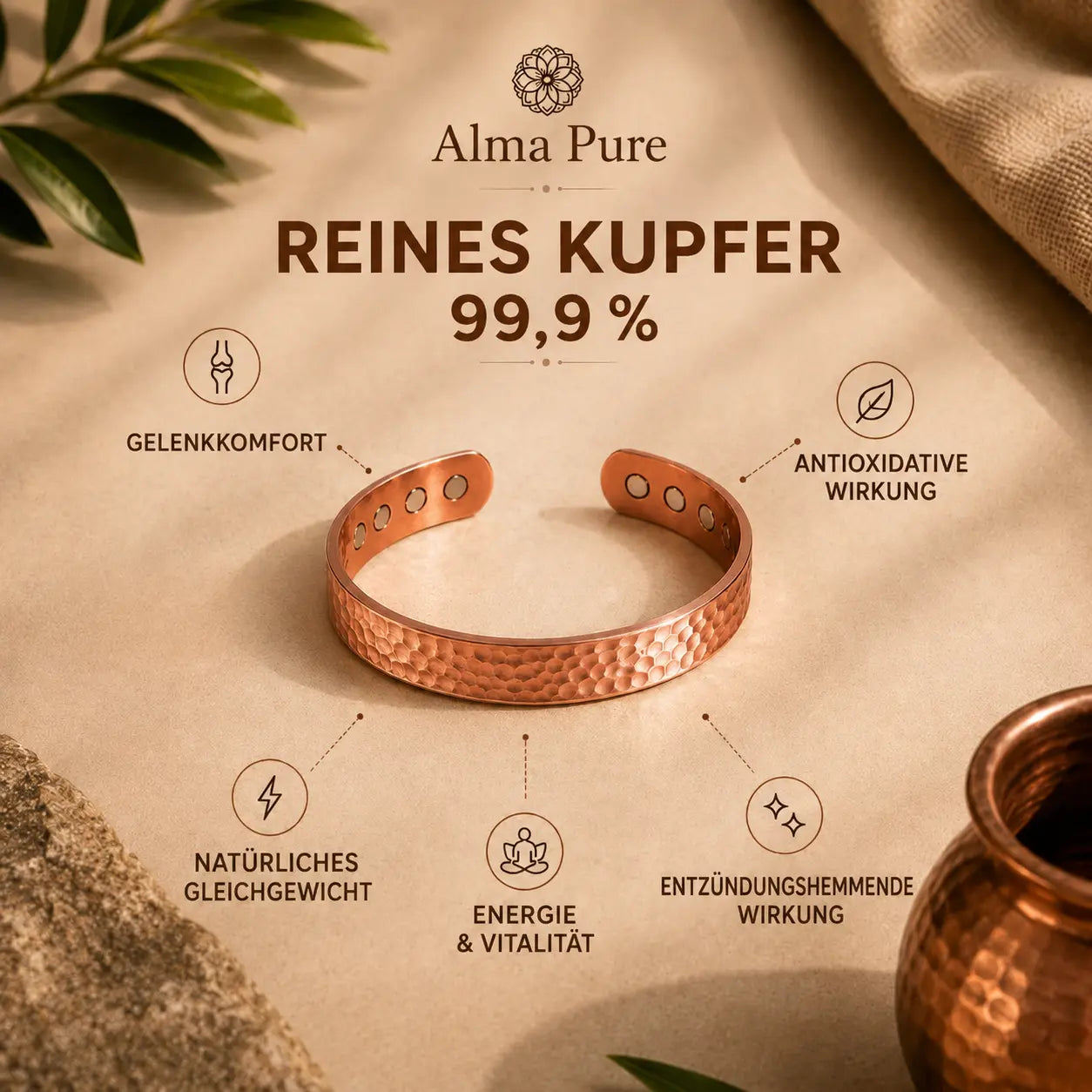 Alma Pure HERITAGE – Gehämmertes Kupferarmband