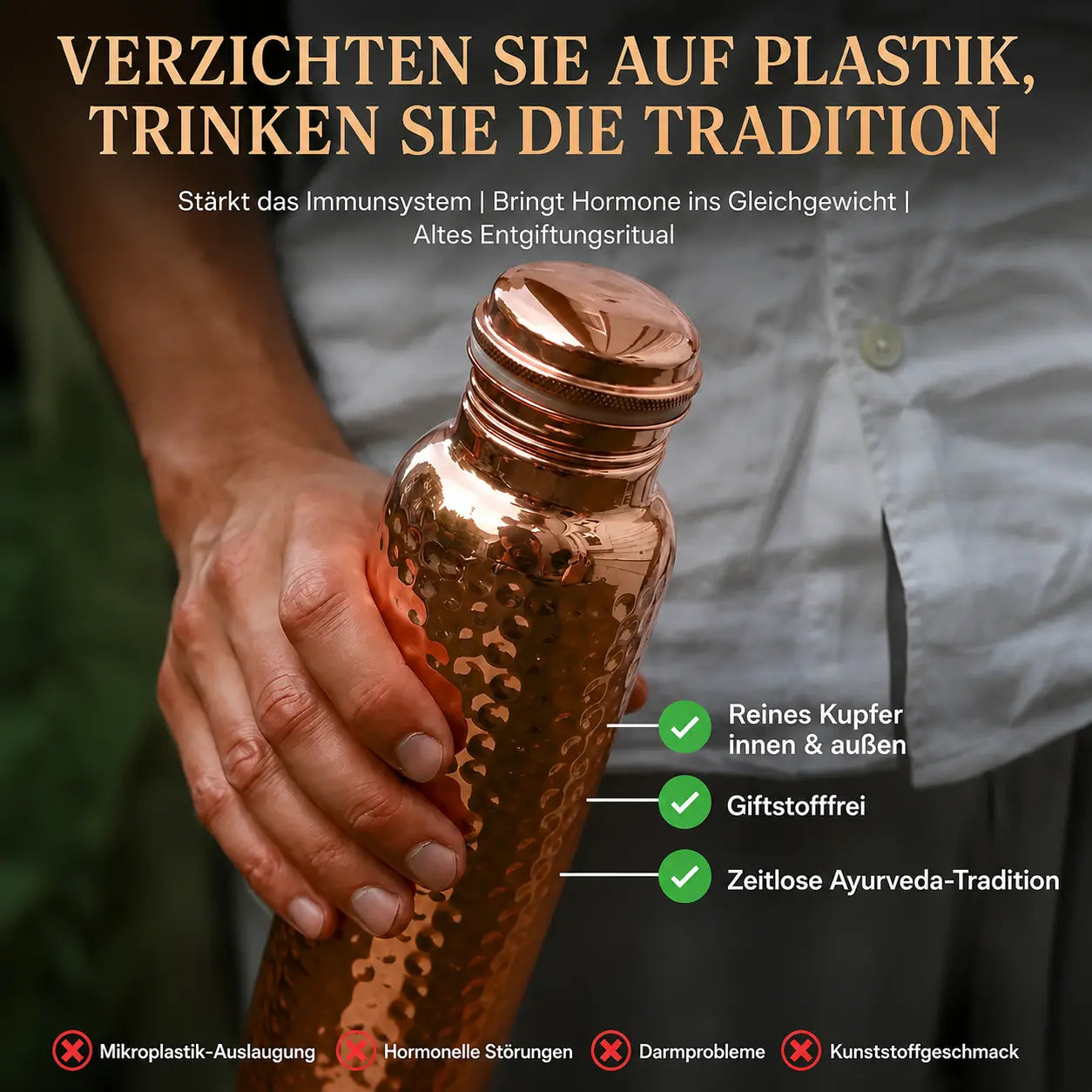 Alma Pure™ – Gehämmerte Kupferflasche für natürlich reines Wasser