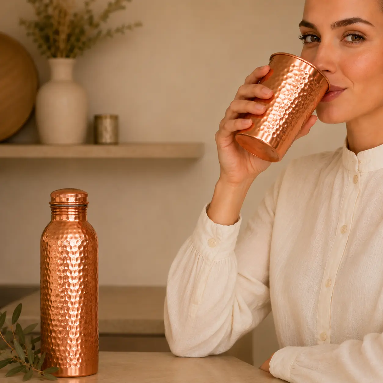 Alma Pure™ – Gehämmerte Kupferflasche für natürlich reines Wasser