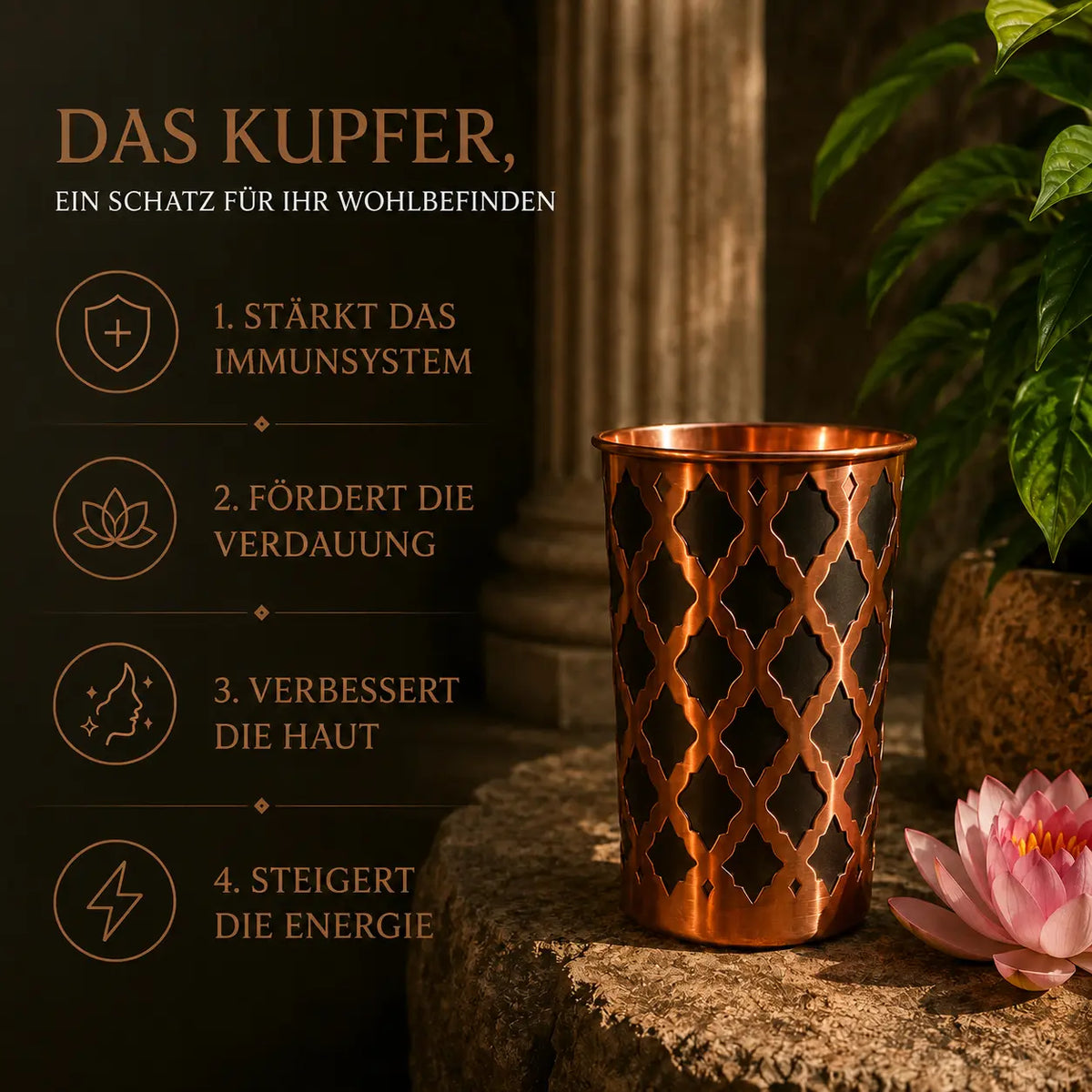 Alma Pure - Diamond-Becher aus 99,9 % massivem Reinkupfer