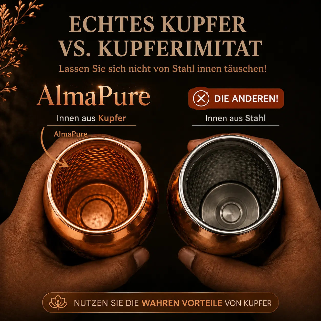 Alma Pure – Kupferflasche aus massivem Kupfer – Heritage Edition